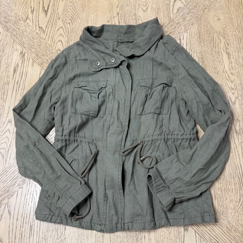 OLD NAVY Women‎ Size XS Olive Green Linen Blend Drawstring Waist Utility Jacket